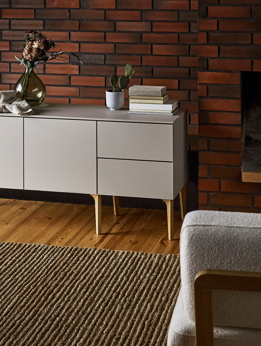 Fuuga senkki, cashmere, ovet ja laatikot, tammijalat, 45 cm syvä